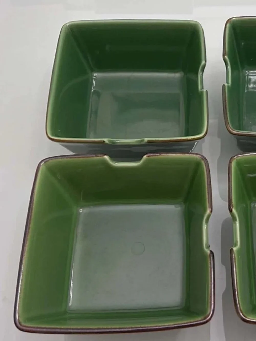 Set of 4 Pottery Barn Asian Green Square Noodle Bowls - Japan